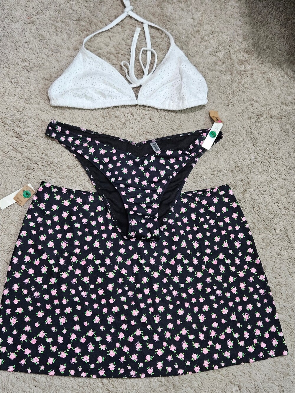 PINK Floral Bikini Set with Pink  Black, and White Colors xxl 2X nwt